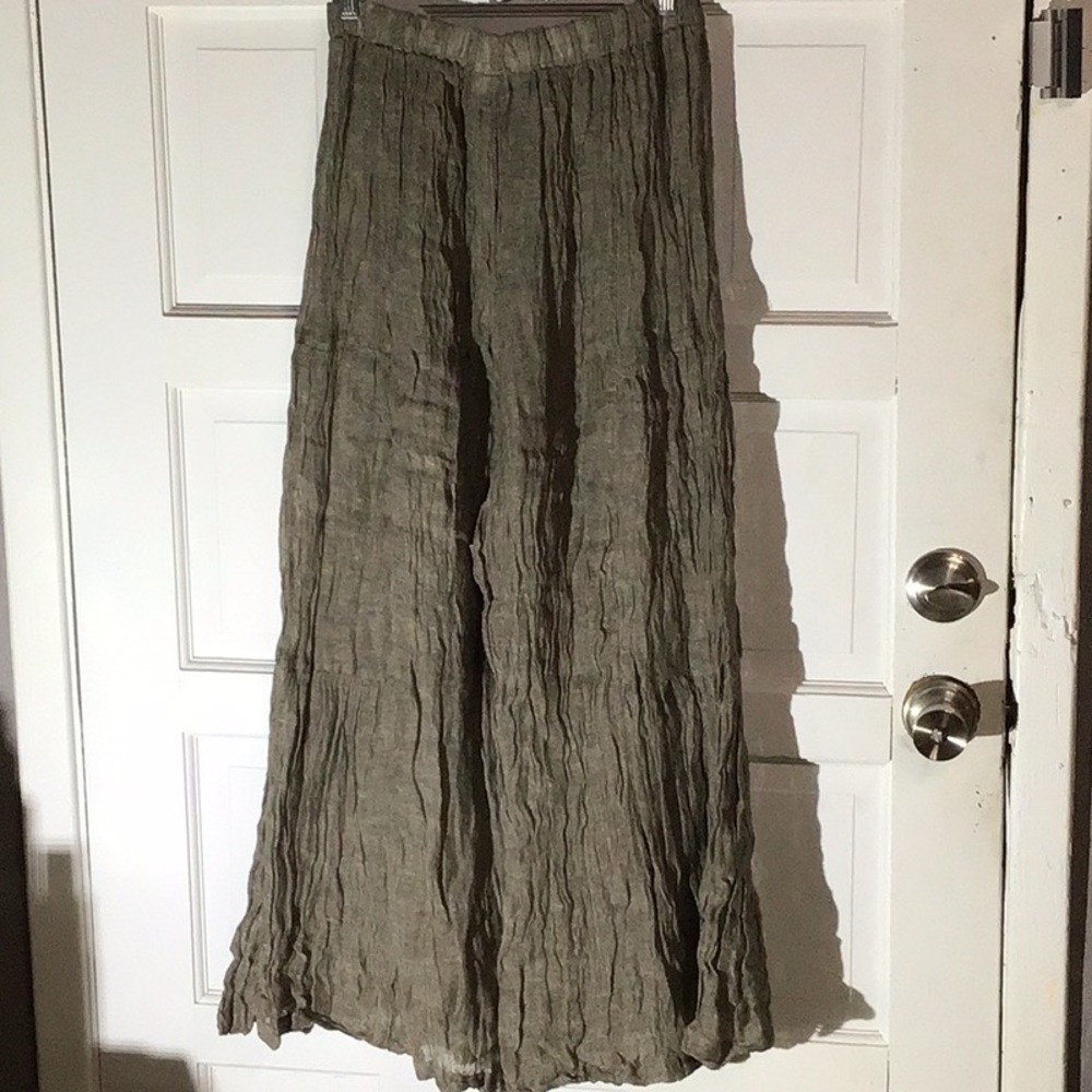 MATCH POINT 100% LINEN WIDE LEG LONG PANTS